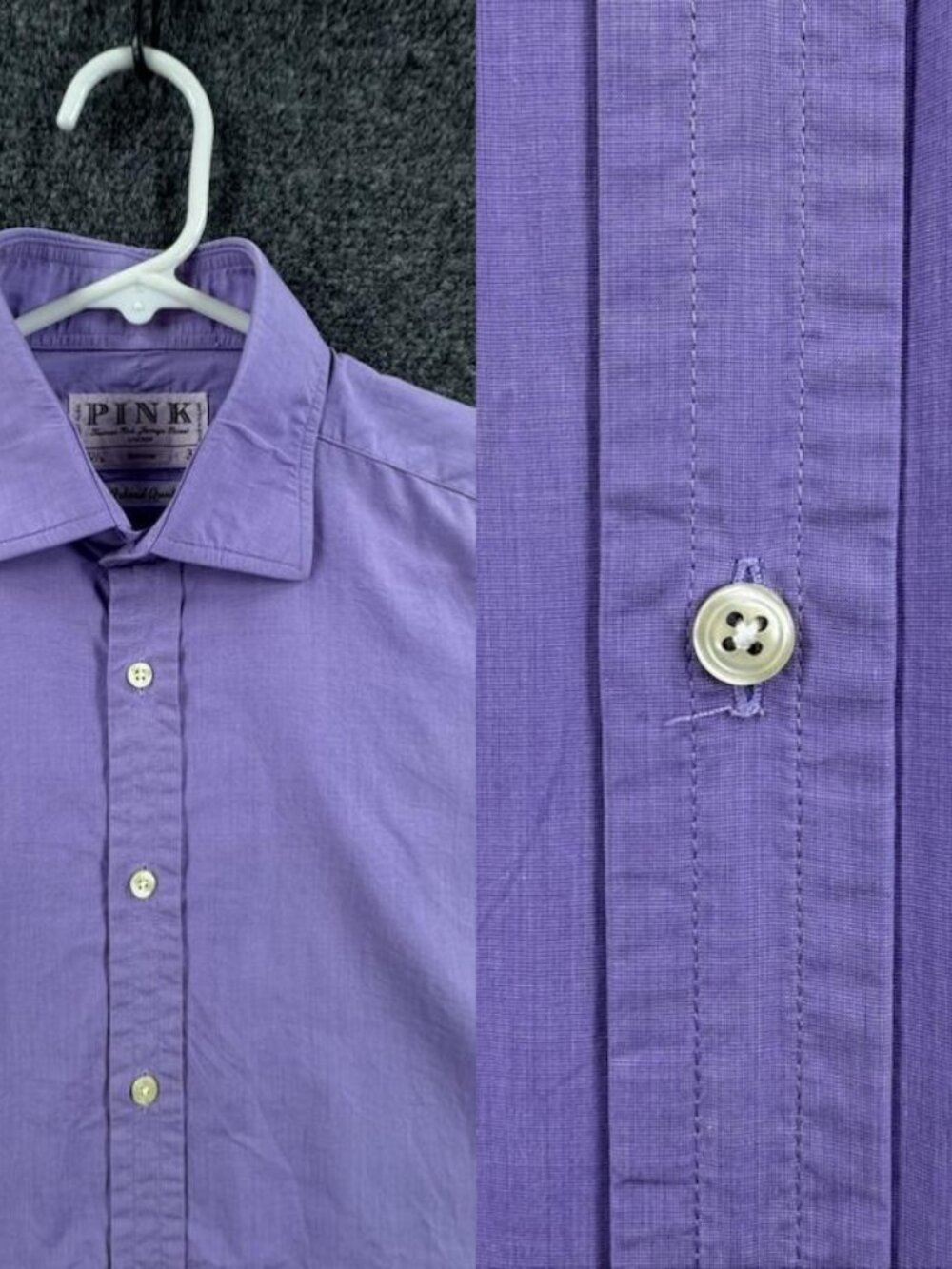 Thomas Pink Men Medium Cotton Purple Ireland Button Up 15.5 33 Long Sleeve
